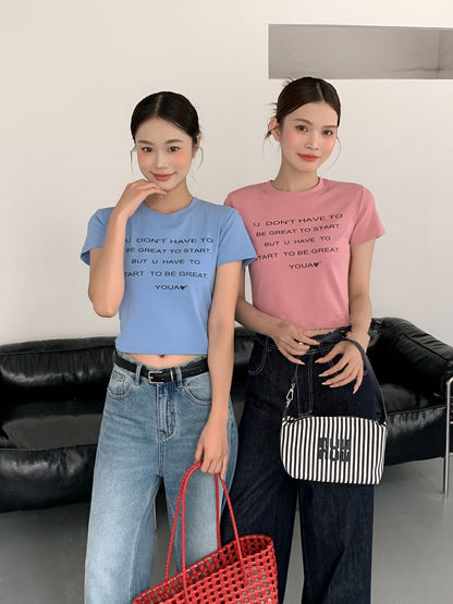 Korean Style Letter Print Crop Top T-Shirt