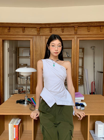 不規則條紋無袖恤衫