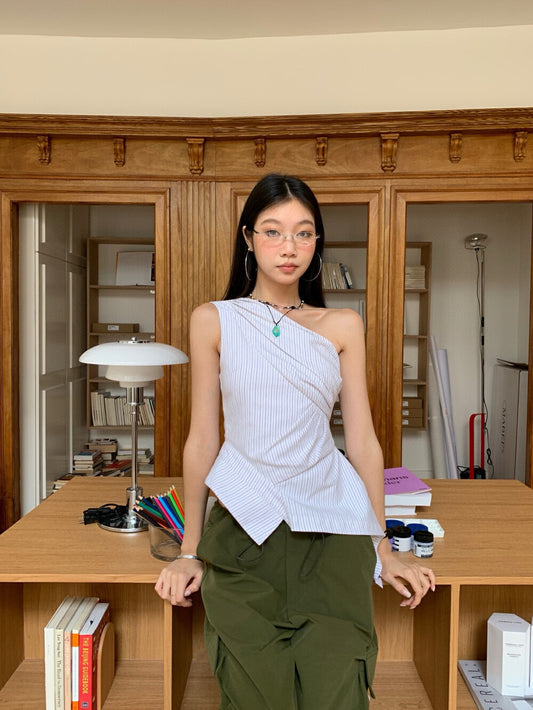 不規則條紋無袖恤衫