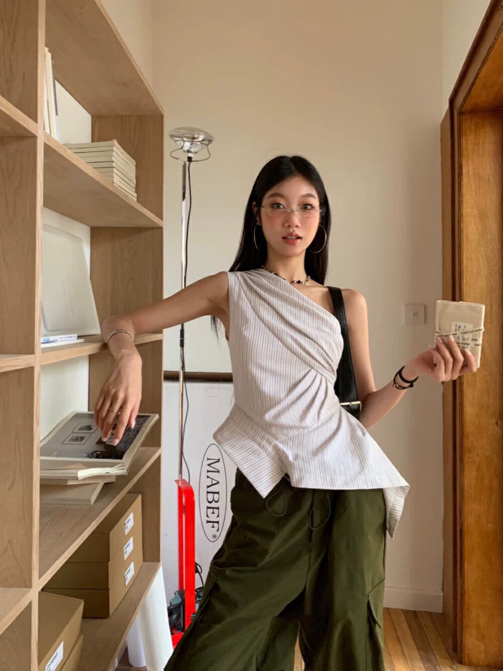 不規則條紋無袖恤衫