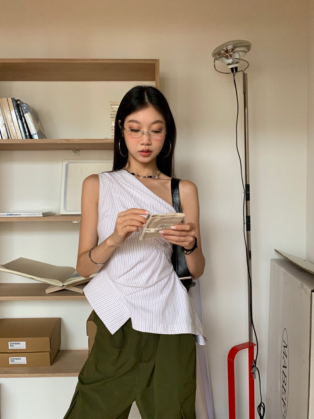 不規則條紋無袖恤衫