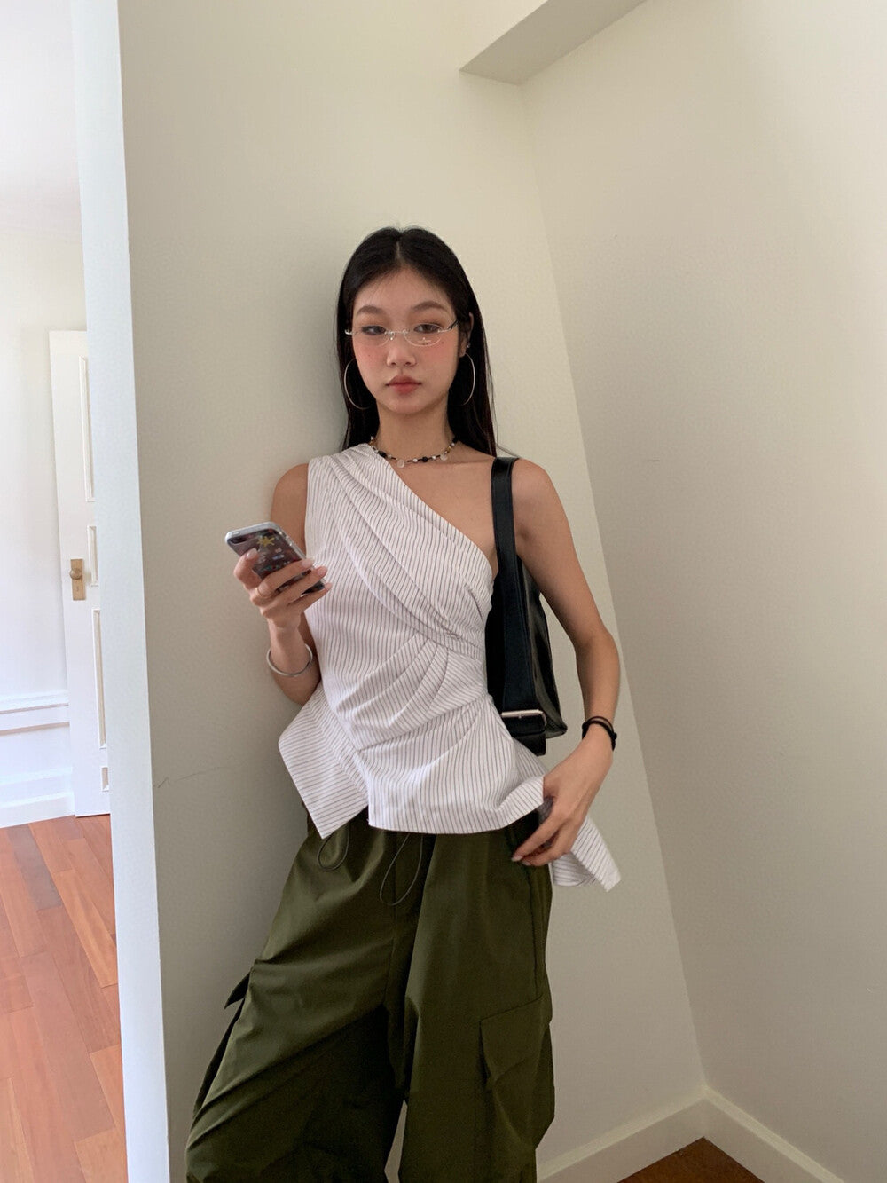 不規則條紋無袖恤衫