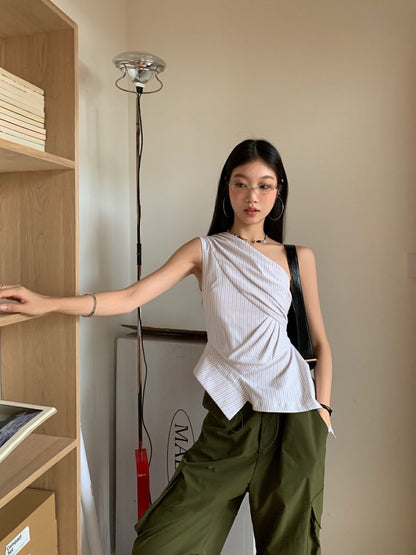 不規則條紋無袖恤衫