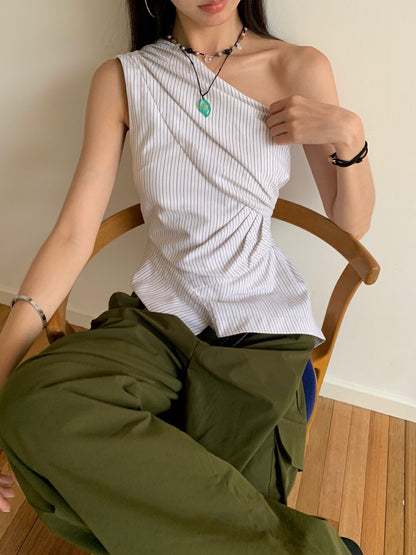 不規則條紋無袖恤衫