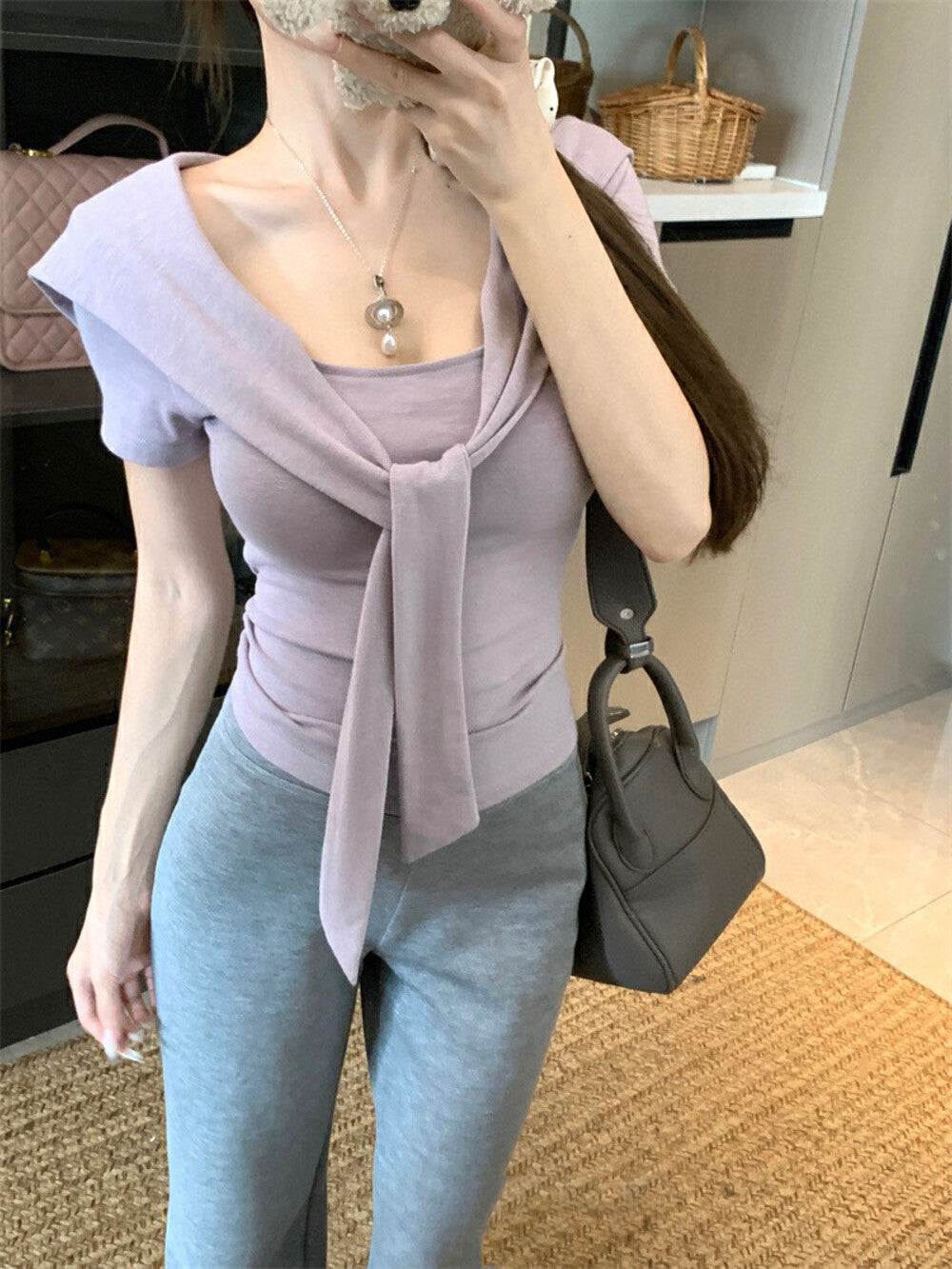 Structured Shoulder Tie Slim-Fit Cape Short Sleeve