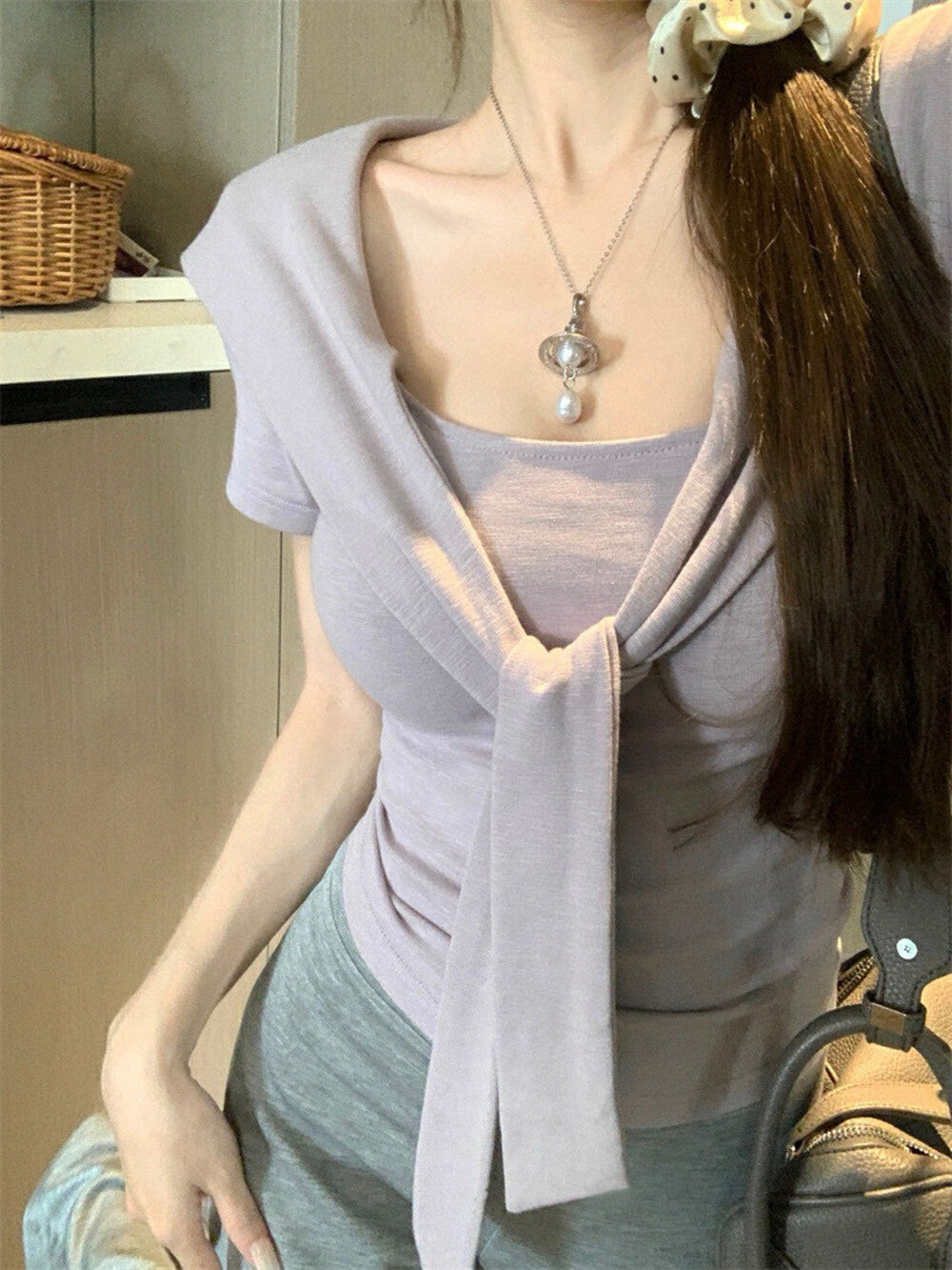 Structured Shoulder Tie Slim-Fit Cape Short Sleeve