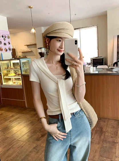 Structured Shoulder Tie Slim-Fit Cape Short Sleeve