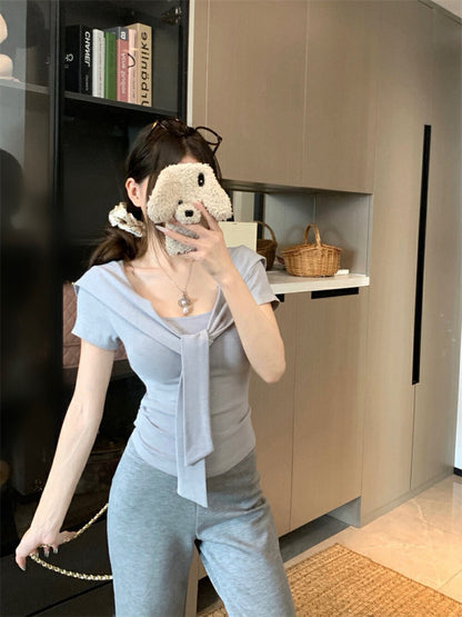 Structured Shoulder Tie Slim-Fit Cape Short Sleeve