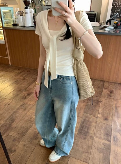 Structured Shoulder Tie Slim-Fit Cape Short Sleeve