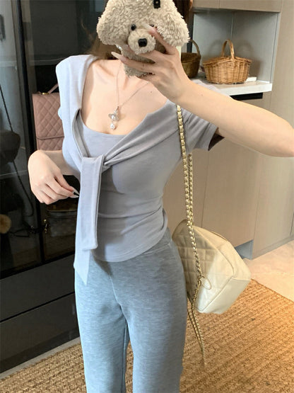 Structured Shoulder Tie Slim-Fit Cape Short Sleeve