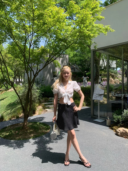 French Polka Dot Slimming Lace A-line Skirt