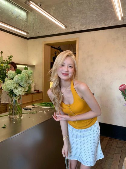 French Polka Dot Slimming Lace A-line Skirt