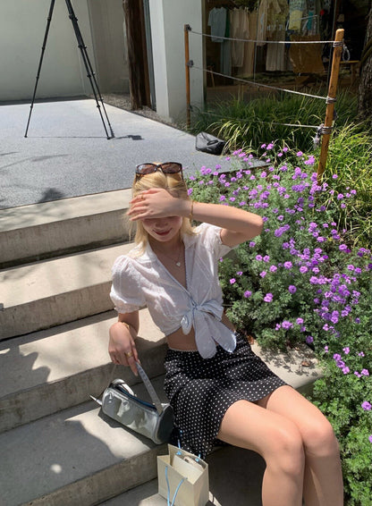 French Polka Dot Slimming Lace A-line Skirt