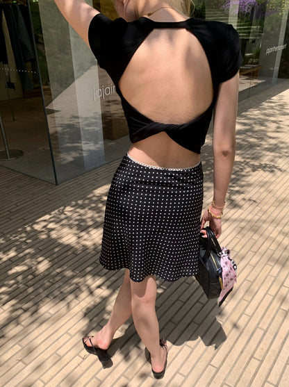 French Polka Dot Slimming Lace A-line Skirt