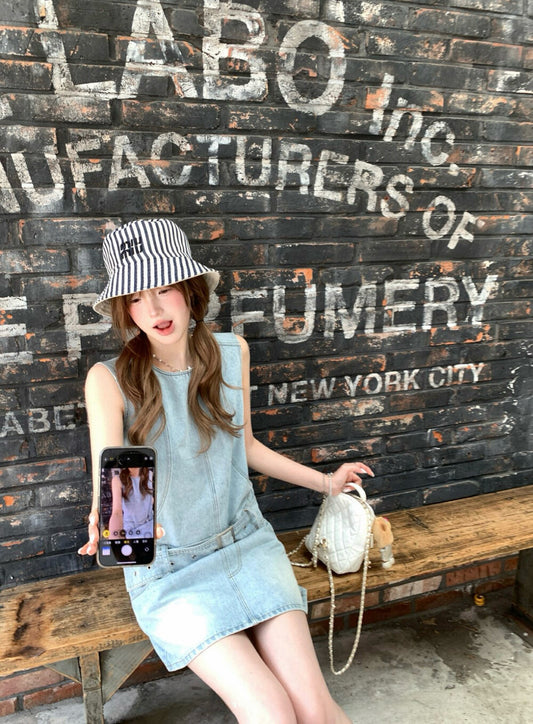 Vintage Casual Denim Vest Dress