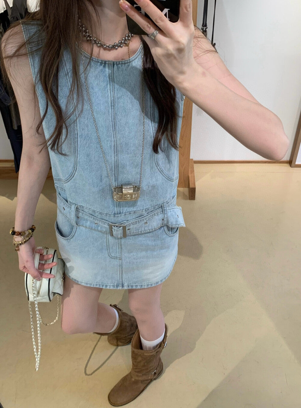 ヴィンテージカジュアルデニムベストドレス