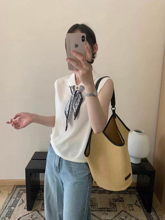 翻領百搭針織背心