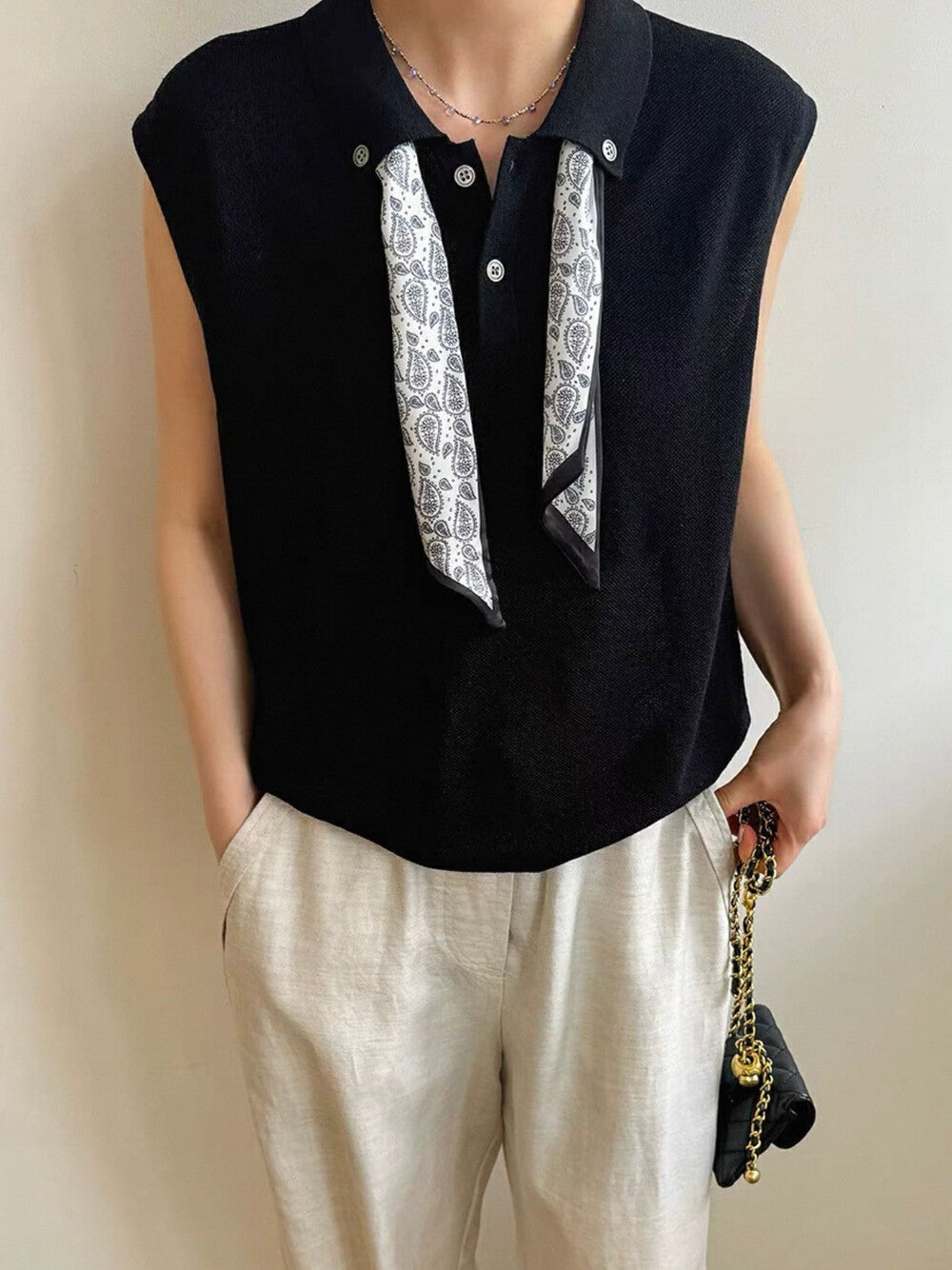 翻領百搭針織背心