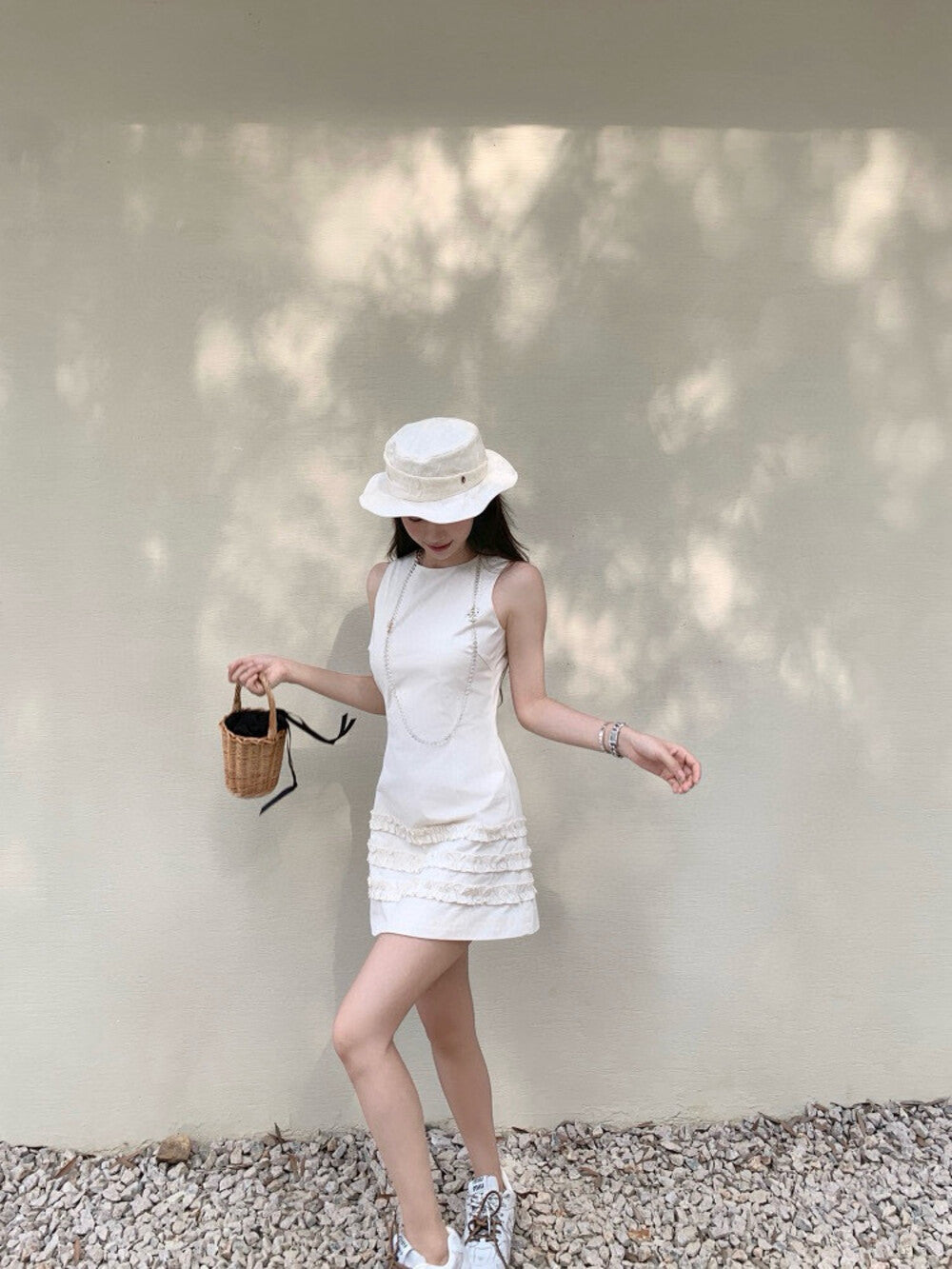 Ruffle Trim Sleeveless Dress