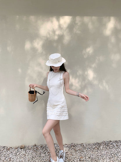 Ruffle Trim Sleeveless Dress