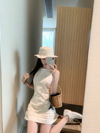 Ruffle Trim Sleeveless Dress