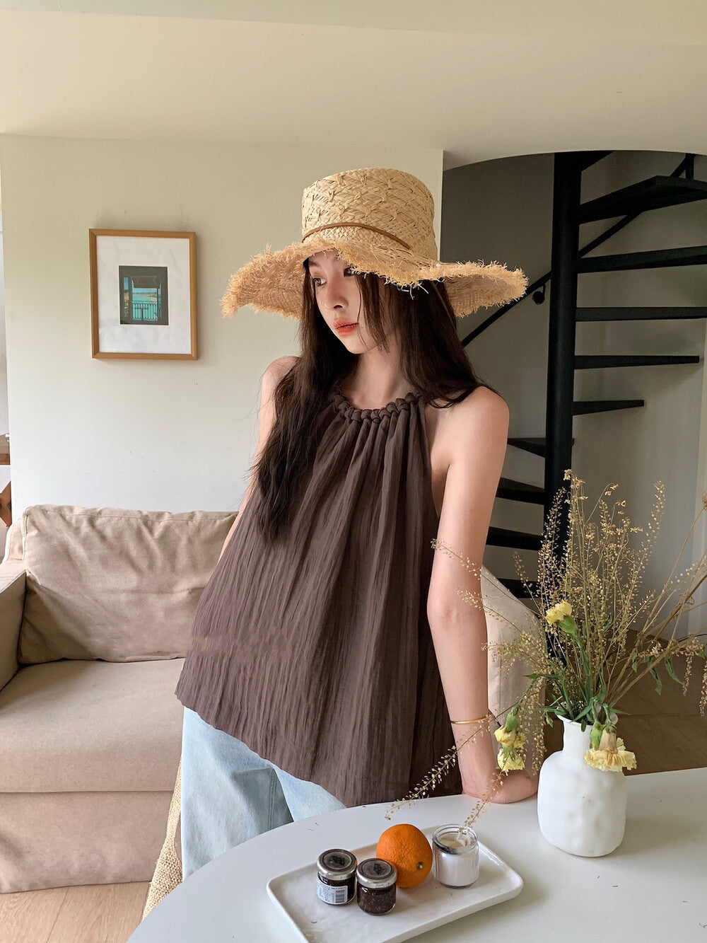 Twist Neck Tie Halter Tank Top