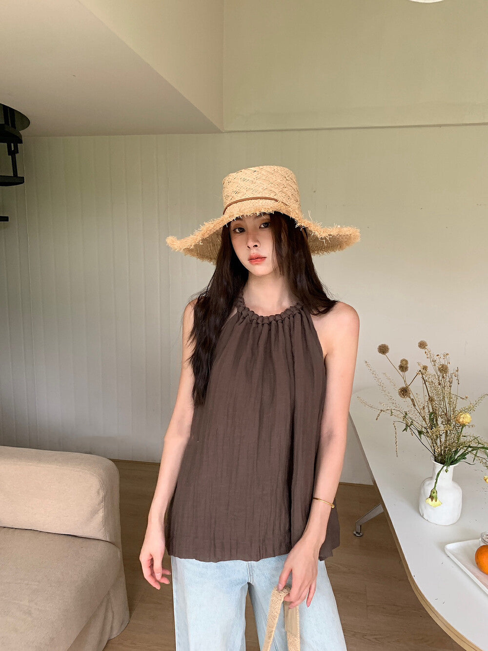 Twist Neck Tie Halter Tank Top