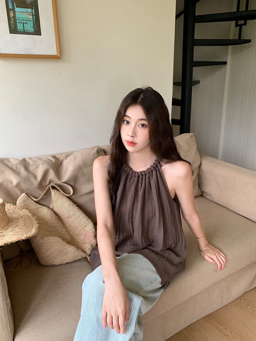 Twist Neck Tie Halter Tank Top