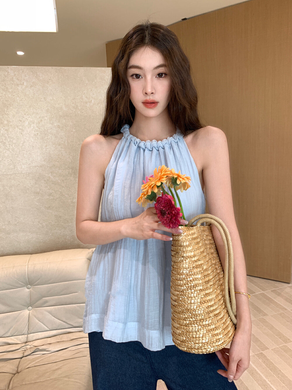 Twist Neck Tie Halter Tank Top