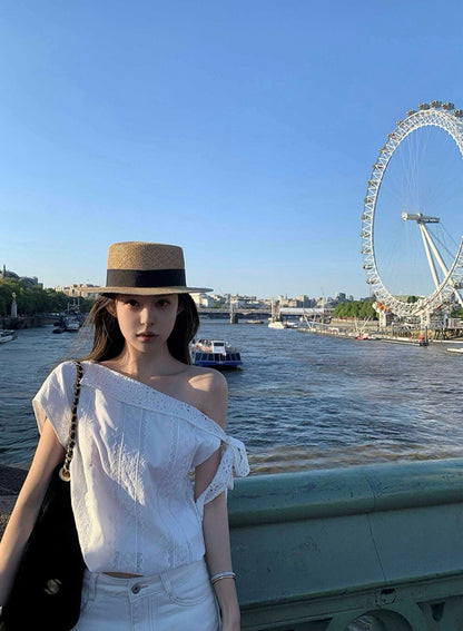 Off-shoulder Embroidered Patchwork Chic Blouse