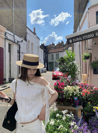 Off-shoulder Embroidered Patchwork Chic Blouse