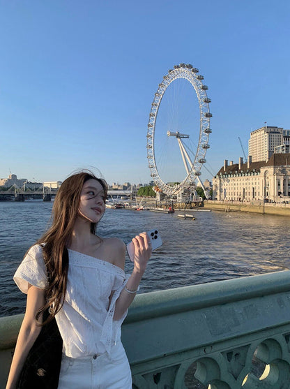 Off-shoulder Embroidered Patchwork Chic Blouse