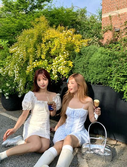 Elegant Lace Trim Puff Sleeve Dress