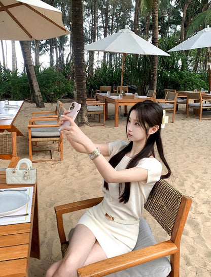 ワンショルダーウエストシェイプニットワンピース