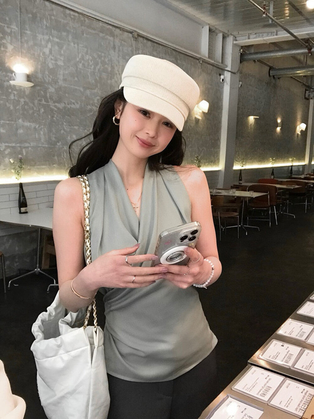 V-neck Halter Slim-fit Top