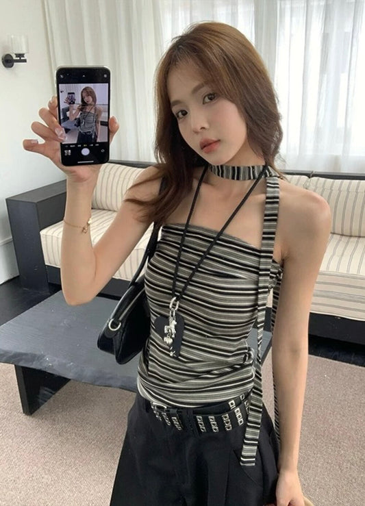條紋抹胸顯瘦背心