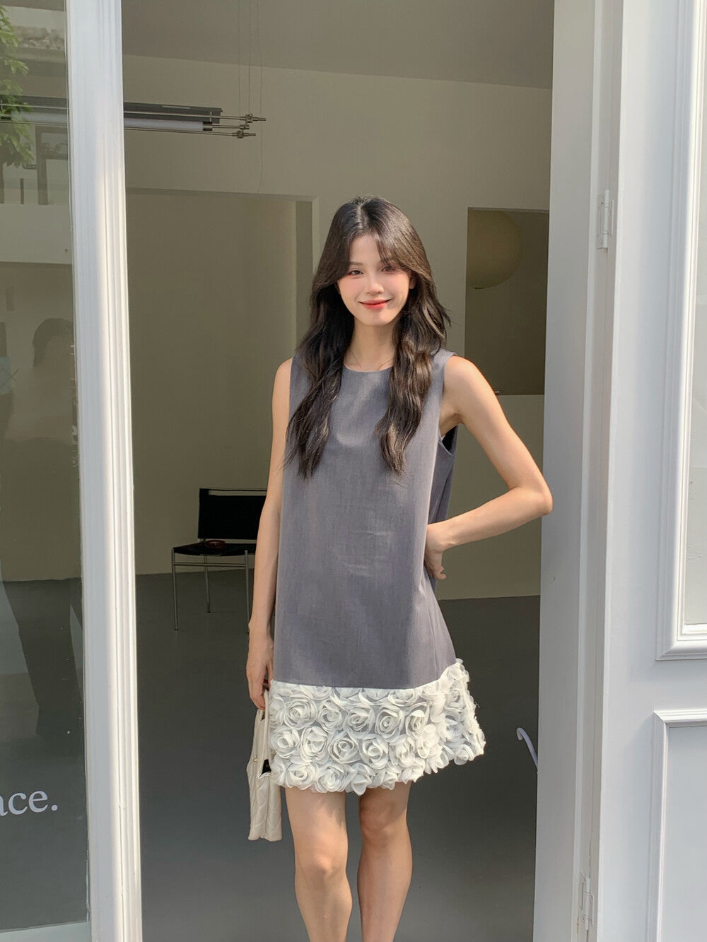 拼接立體花背心裙