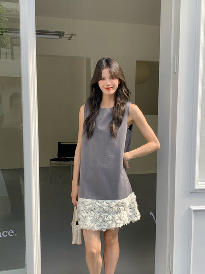 拼接立體花背心裙