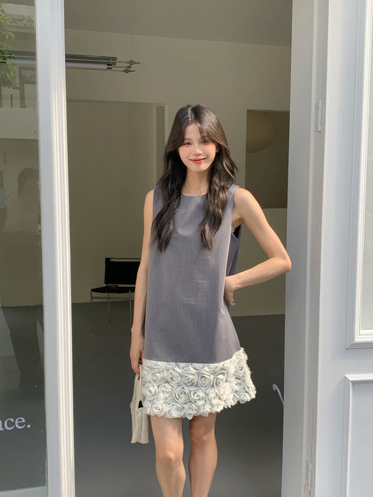 Patchwork 3D Floral Vest Dress
