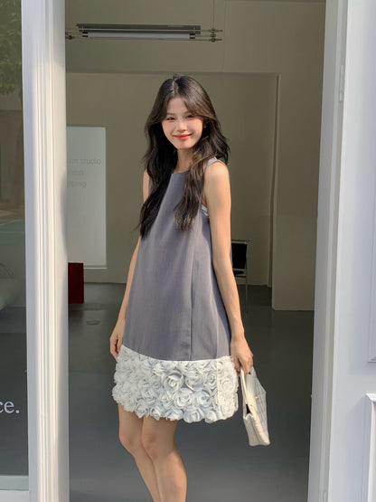 拼接立體花背心裙