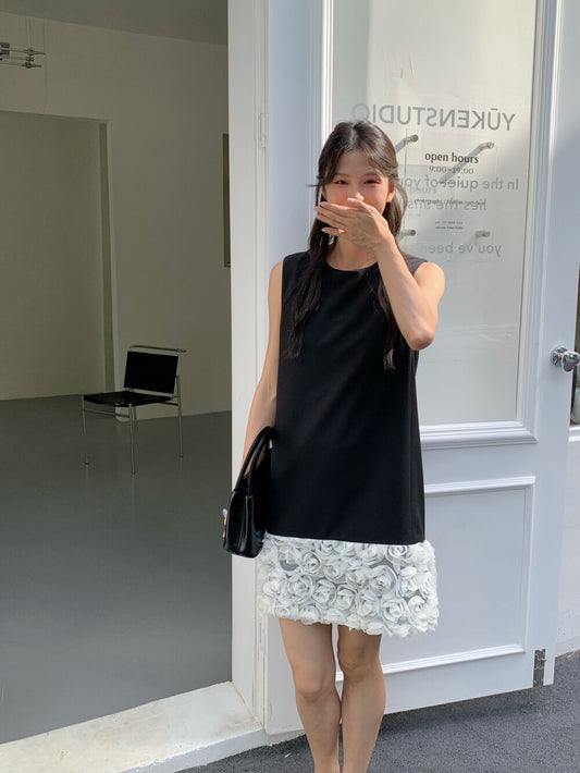 拼接立體花背心裙