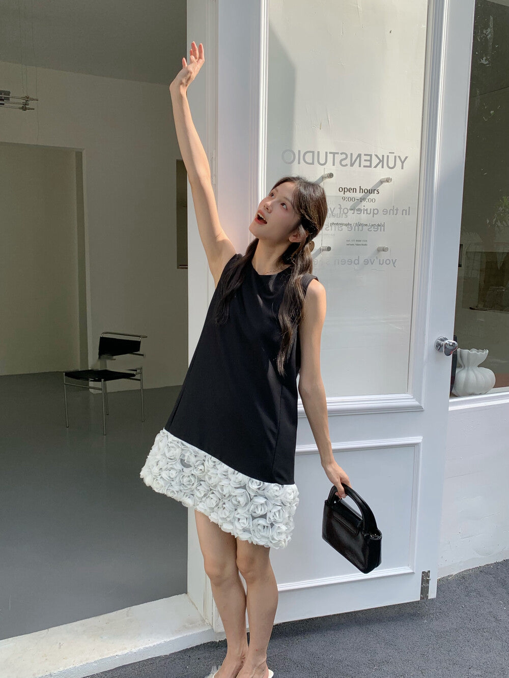 拼接立體花背心裙