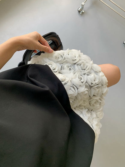 拼接立體花背心裙