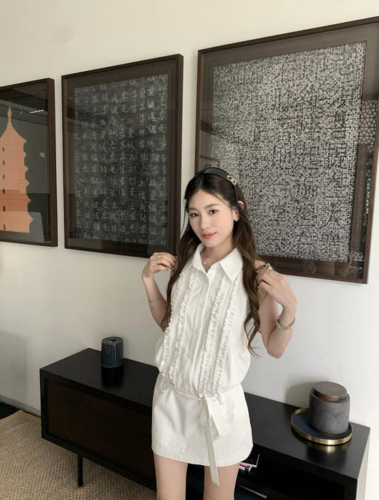 Sleeveless Waist-Cinching Shirt Dress