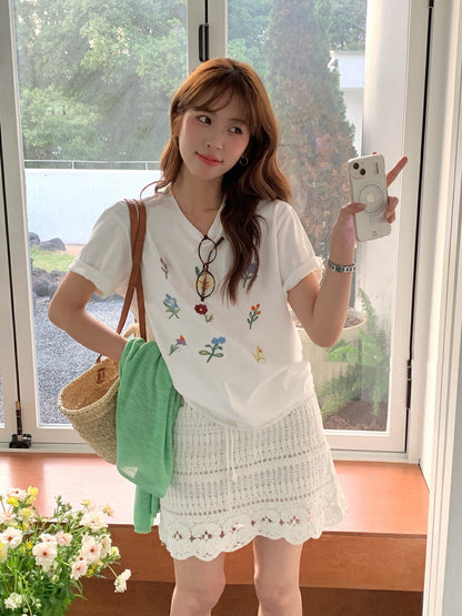 Intricately Embroidered Versatile Short Sleeve