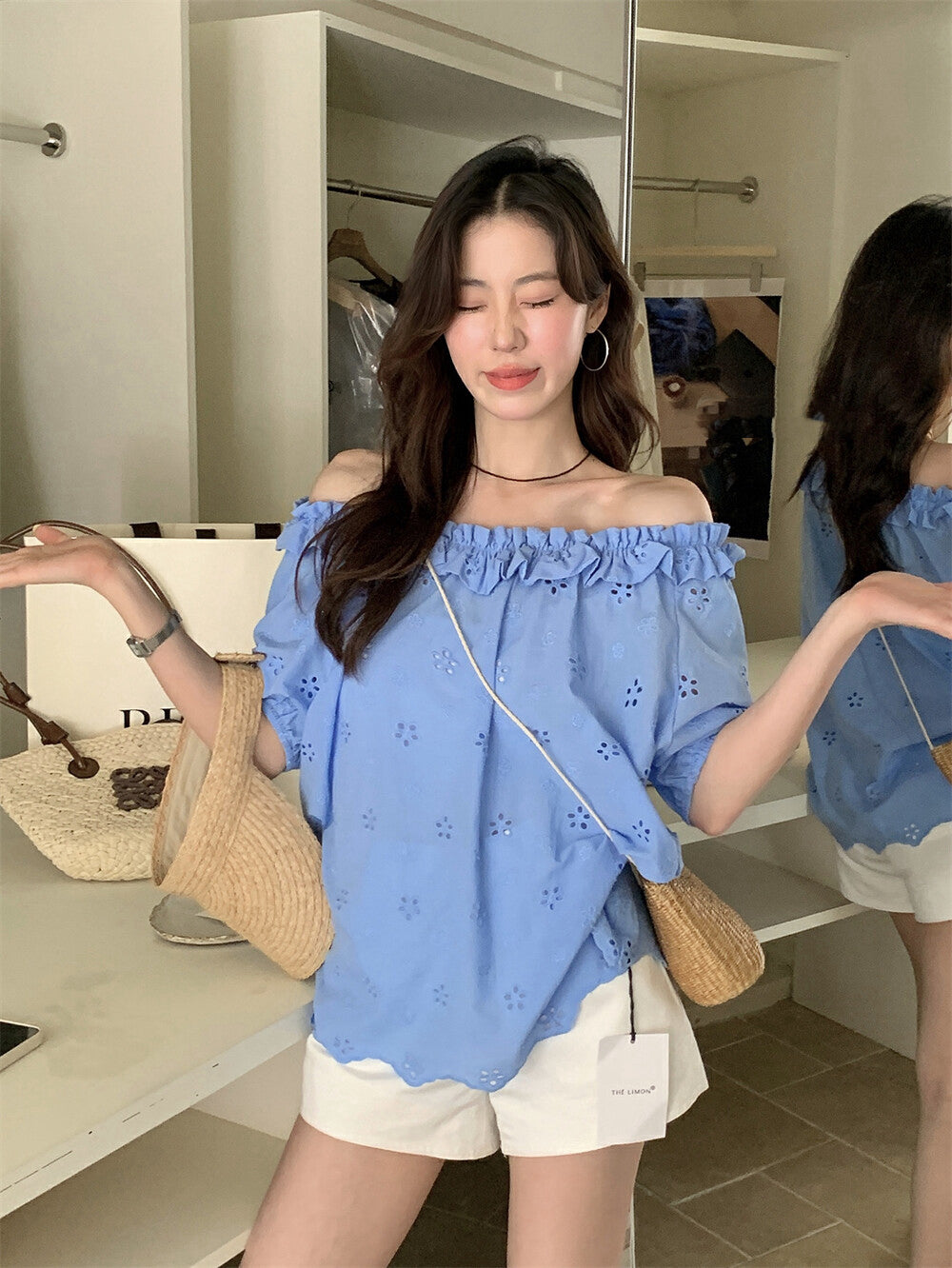 Off-the-shoulder Embroidered Lace Blouse