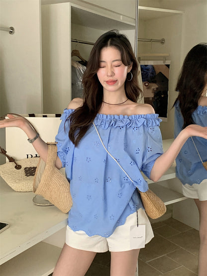 Off-the-shoulder Embroidered Lace Blouse