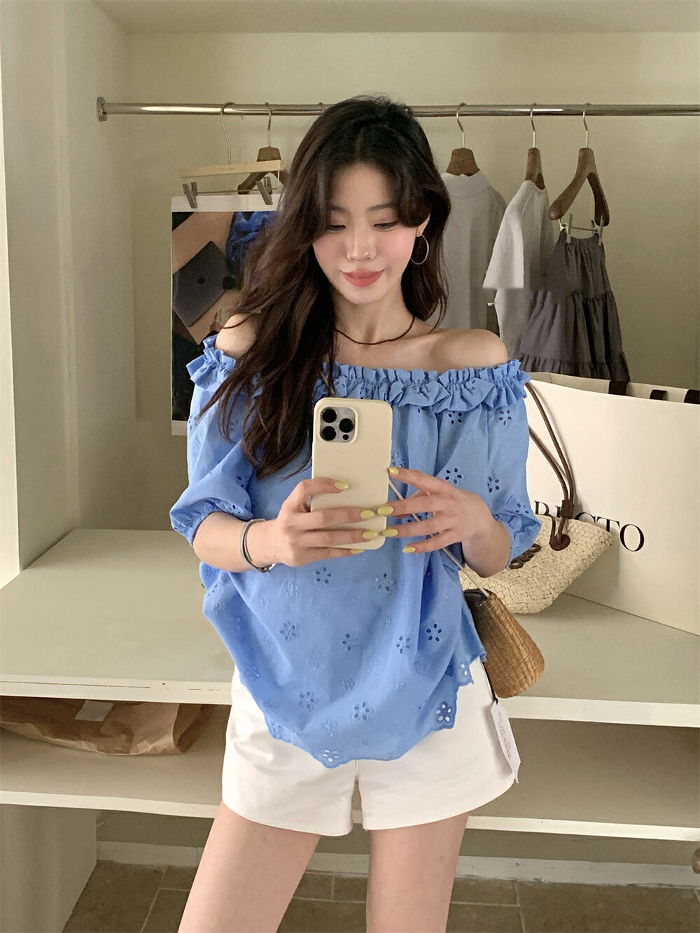 Off-the-shoulder Embroidered Lace Blouse