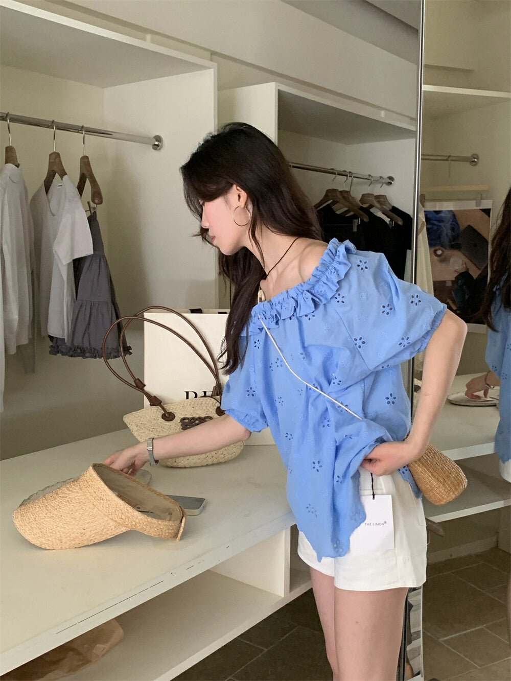 Off-the-shoulder Embroidered Lace Blouse