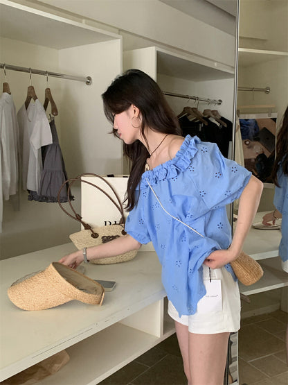 Off-the-shoulder Embroidered Lace Blouse